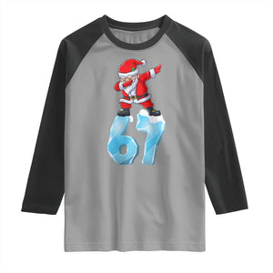 Funny 67 Christmas Raglan Shirt Six Seven Dabbing Santa Meme Gen Alpha Slang TS11 Sport Gray Black Print Your Wear