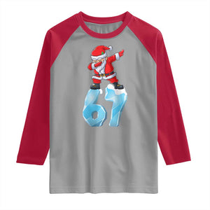 Funny 67 Christmas Raglan Shirt Six Seven Dabbing Santa Meme Gen Alpha Slang TS11 Sport Gray Red Print Your Wear