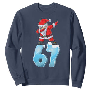 Funny 67 Christmas Sweatshirt Six Seven Dabbing Santa Meme Gen Alpha Slang TS11 Navy Print Your Wear