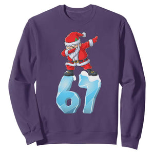 Funny 67 Christmas Sweatshirt Six Seven Dabbing Santa Meme Gen Alpha Slang TS11 Purple Print Your Wear