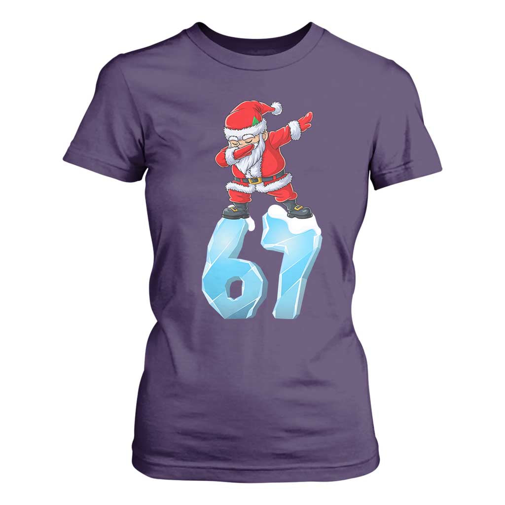 Funny 67 Christmas T Shirt For Women Six Seven Dabbing Santa Meme Gen Alpha Slang TS11 Purple Print Your Wear