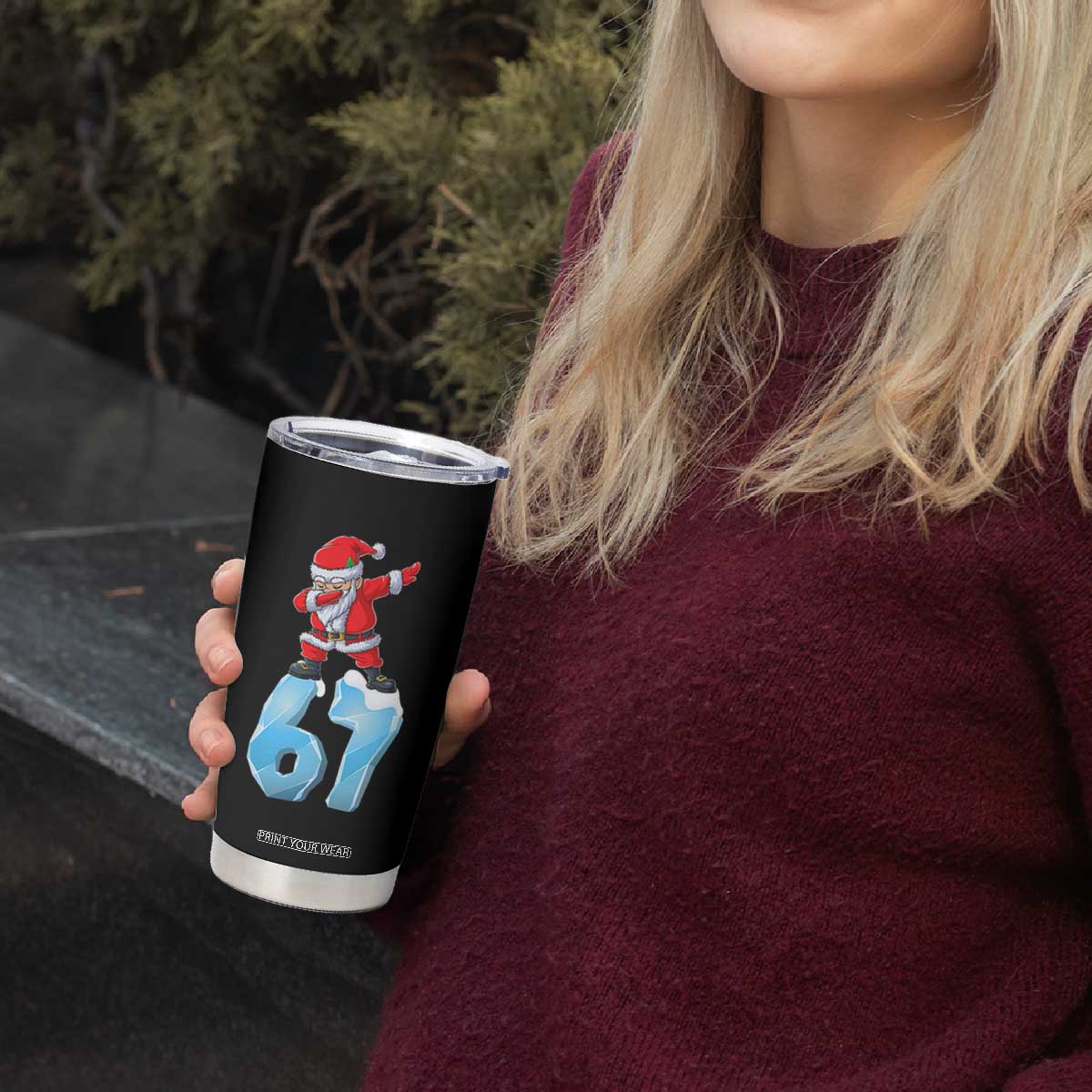 Funny 67 Christmas Tumbler Cup Six Seven Dabbing Santa Meme Gen Alpha Slang TS11 Print Your Wear