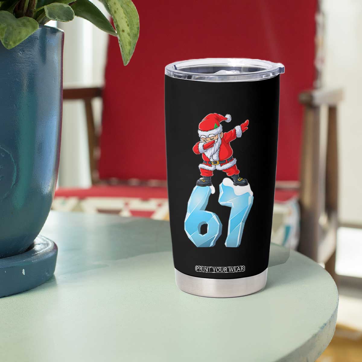 Funny 67 Christmas Tumbler Cup Six Seven Dabbing Santa Meme Gen Alpha Slang TS11 Print Your Wear