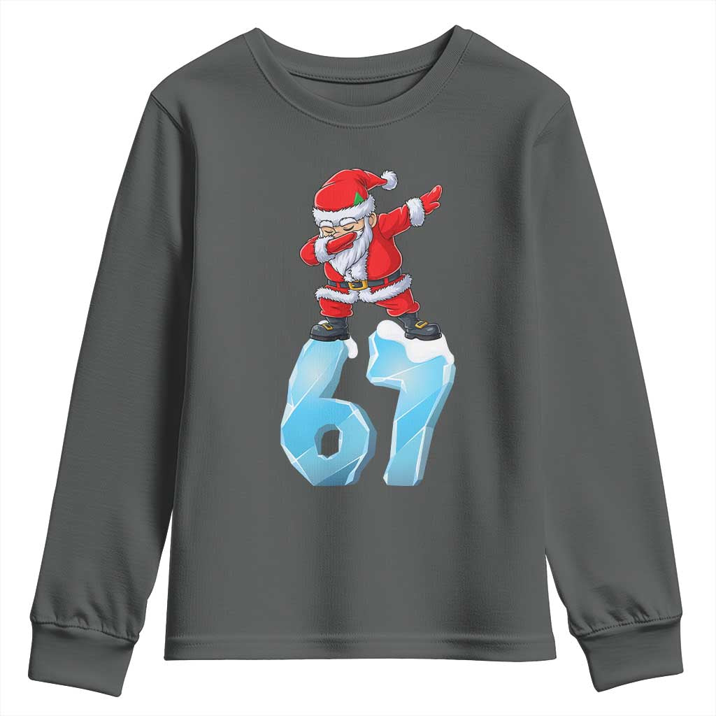 Funny 67 Christmas Youth Sweatshirt Six Seven Dabbing Santa Meme Gen Alpha Slang TS11 Dark Heather Print Your Wear