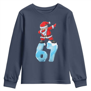 Funny 67 Christmas Youth Sweatshirt Six Seven Dabbing Santa Meme Gen Alpha Slang TS11 Navy Print Your Wear