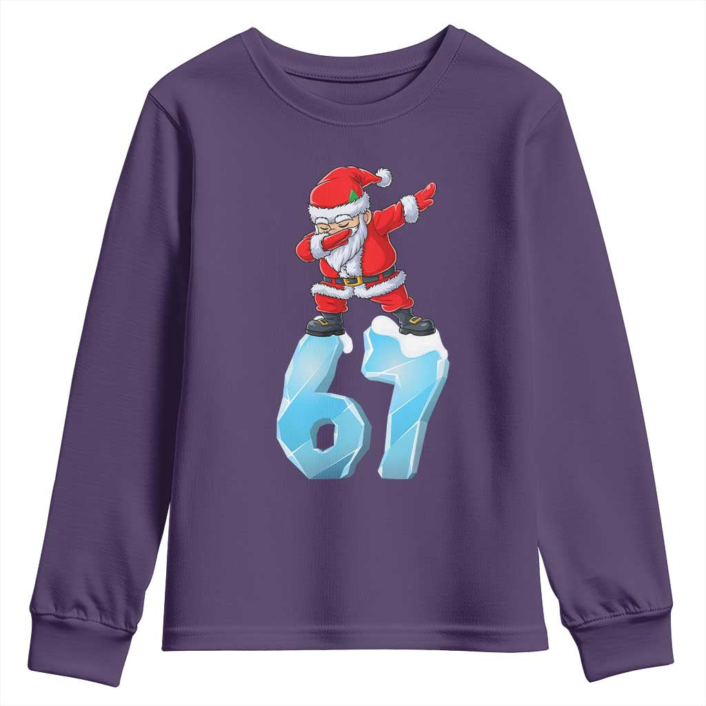 Funny 67 Christmas Youth Sweatshirt Six Seven Dabbing Santa Meme Gen Alpha Slang TS11 Purple Print Your Wear