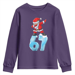Funny 67 Christmas Youth Sweatshirt Six Seven Dabbing Santa Meme Gen Alpha Slang TS11 Purple Print Your Wear