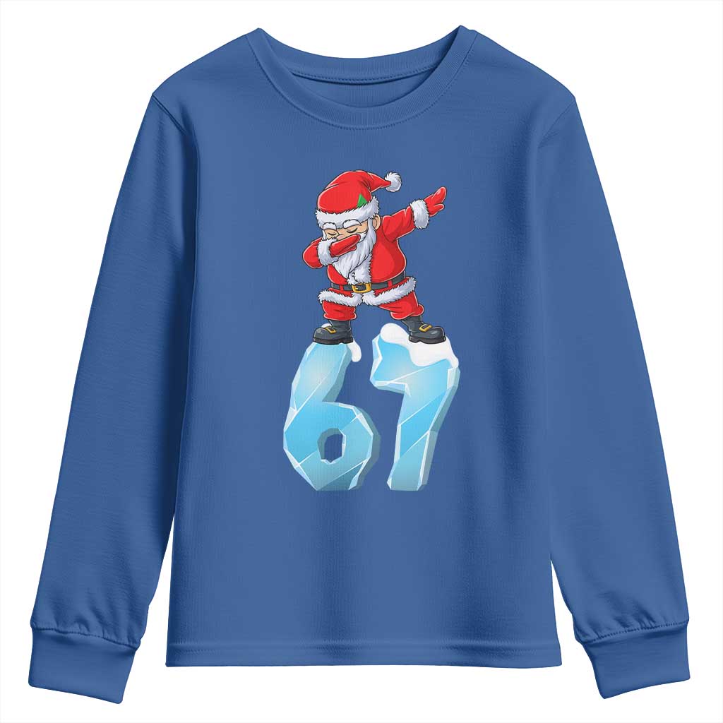 Funny 67 Christmas Youth Sweatshirt Six Seven Dabbing Santa Meme Gen Alpha Slang TS11 Royal Blue Print Your Wear