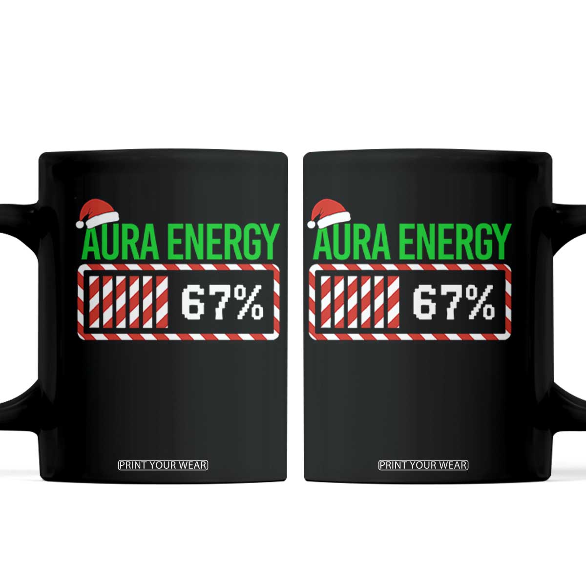 Funny Aura Energy 67 Christmas Coffee Mug Aura Farming Six Seven Meme Gen Alpha Slang TS11 Black Print Your Wear