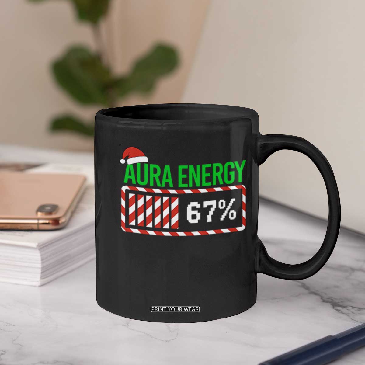 Funny Aura Energy 67 Christmas Coffee Mug Aura Farming Six Seven Meme Gen Alpha Slang TS11 Print Your Wear
