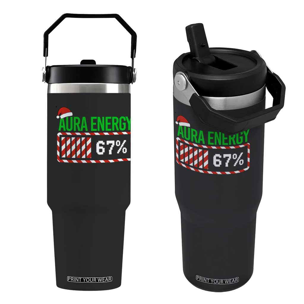 Funny Aura Energy 67 Christmas Flip Straw Tumbler Aura Farming Six Seven Meme Gen Alpha Slang TS11 One Size: 30 oz Black Print Your Wear