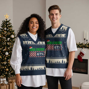 Funny Aura Energy 67 Xmas V-Neck Knit Sweater Vest Aura Farming Six Seven Meme Gen Alpha Slang TS11 Navy Beige Print Your Wear