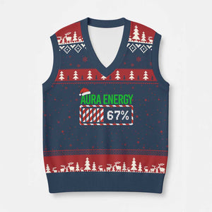 Funny Aura Energy 67 Xmas V-Neck Knit Sweater Vest Aura Farming Six Seven Meme Gen Alpha Slang TS11 Navy Red Print Your Wear