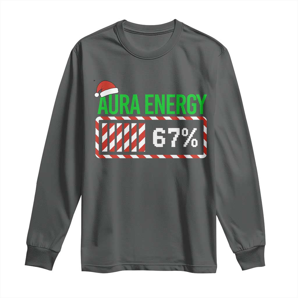 Funny Aura Energy 67 Christmas Long Sleeve Shirt Aura Farming Six Seven Meme Gen Alpha Slang TS11 Dark Heather Print Your Wear