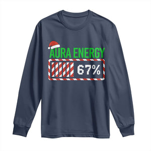 Funny Aura Energy 67 Christmas Long Sleeve Shirt Aura Farming Six Seven Meme Gen Alpha Slang TS11 Navy Print Your Wear