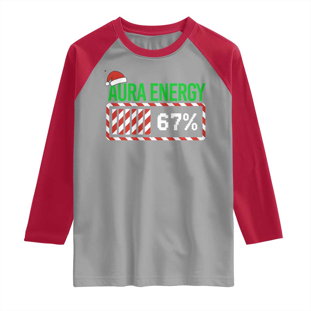 Funny Aura Energy 67 Christmas Raglan Shirt Aura Farming Six Seven Meme Gen Alpha Slang TS11 Sport Gray Red Print Your Wear