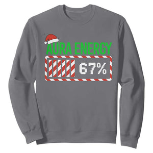 Funny Aura Energy 67 Christmas Sweatshirt Aura Farming Six Seven Meme Gen Alpha Slang TS11 Charcoal Print Your Wear