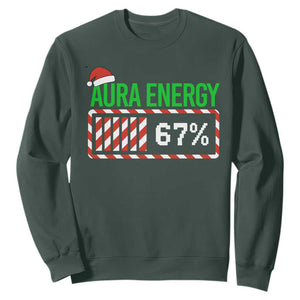 Funny Aura Energy 67 Christmas Sweatshirt Aura Farming Six Seven Meme Gen Alpha Slang TS11 Dark Forest Green Print Your Wear
