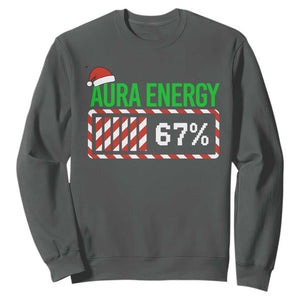Funny Aura Energy 67 Christmas Sweatshirt Aura Farming Six Seven Meme Gen Alpha Slang TS11 Dark Heather Print Your Wear
