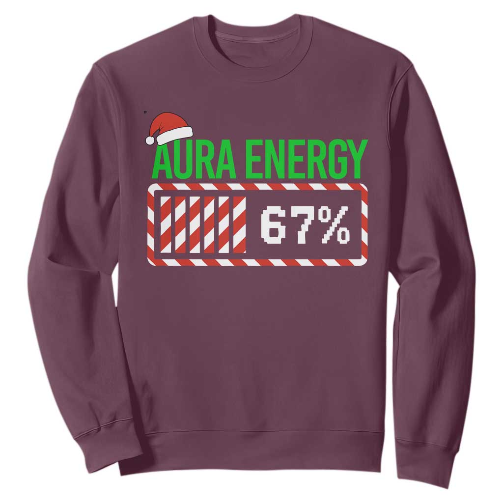 Funny Aura Energy 67 Christmas Sweatshirt Aura Farming Six Seven Meme Gen Alpha Slang TS11 Maroon Print Your Wear
