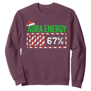 Funny Aura Energy 67 Christmas Sweatshirt Aura Farming Six Seven Meme Gen Alpha Slang TS11 Maroon Print Your Wear