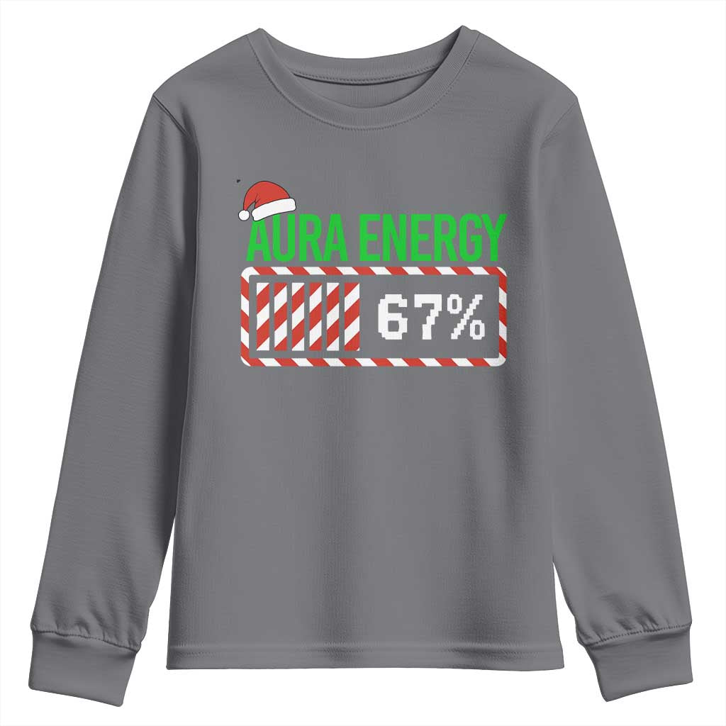 Funny Aura Energy 67 Christmas Youth Sweatshirt Aura Farming Six Seven Meme Gen Alpha Slang TS11 Charcoal Print Your Wear