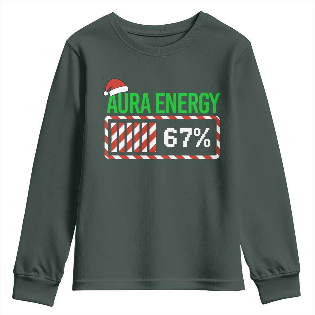 Funny Aura Energy 67 Christmas Youth Sweatshirt Aura Farming Six Seven Meme Gen Alpha Slang TS11 Dark Forest Green Print Your Wear