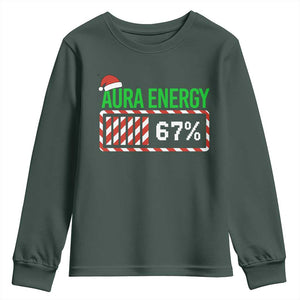 Funny Aura Energy 67 Christmas Youth Sweatshirt Aura Farming Six Seven Meme Gen Alpha Slang TS11 Dark Forest Green Print Your Wear