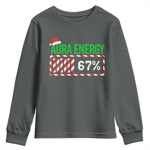 Funny Aura Energy 67 Christmas Youth Sweatshirt Aura Farming Six Seven Meme Gen Alpha Slang TS11 Dark Heather Print Your Wear