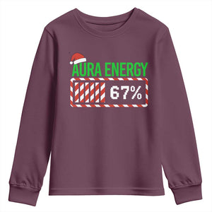 Funny Aura Energy 67 Christmas Youth Sweatshirt Aura Farming Six Seven Meme Gen Alpha Slang TS11 Maroon Print Your Wear