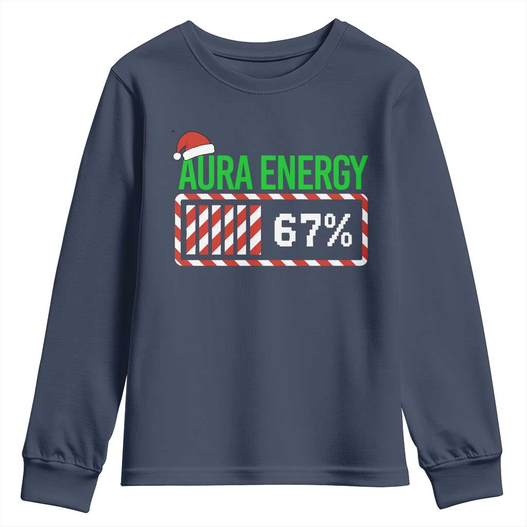 Funny Aura Energy 67 Christmas Youth Sweatshirt Aura Farming Six Seven Meme Gen Alpha Slang TS11 Navy Print Your Wear