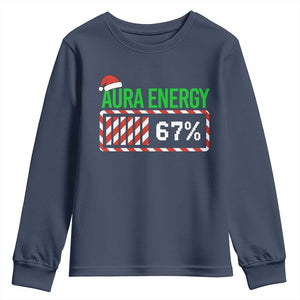 Funny Aura Energy 67 Christmas Youth Sweatshirt Aura Farming Six Seven Meme Gen Alpha Slang TS11 Navy Print Your Wear