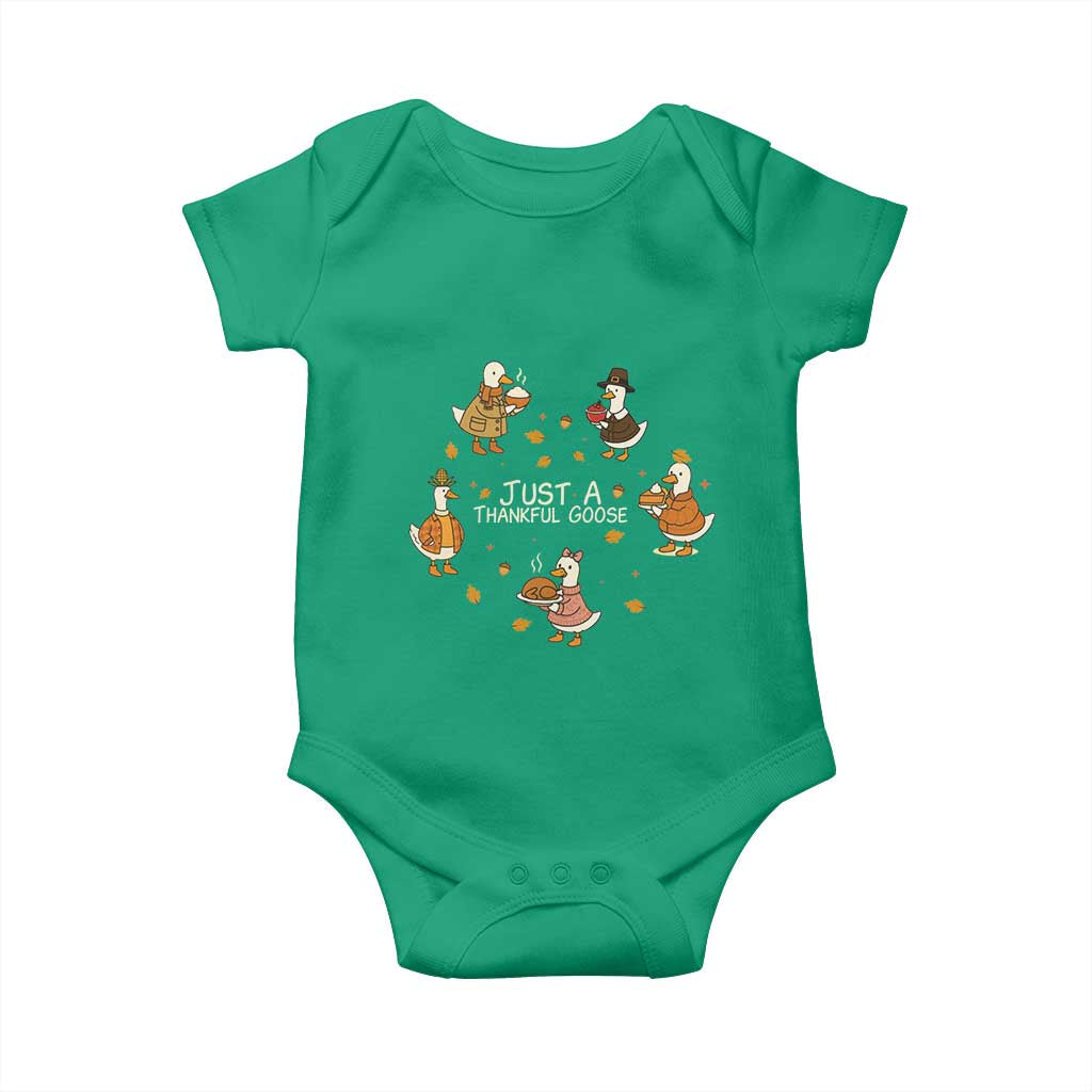 Just A Thankful Goose Baby Onesie Funny Goose Turkey Thanksgiving Fall Season TS11 Irish Green Print Your Wear
