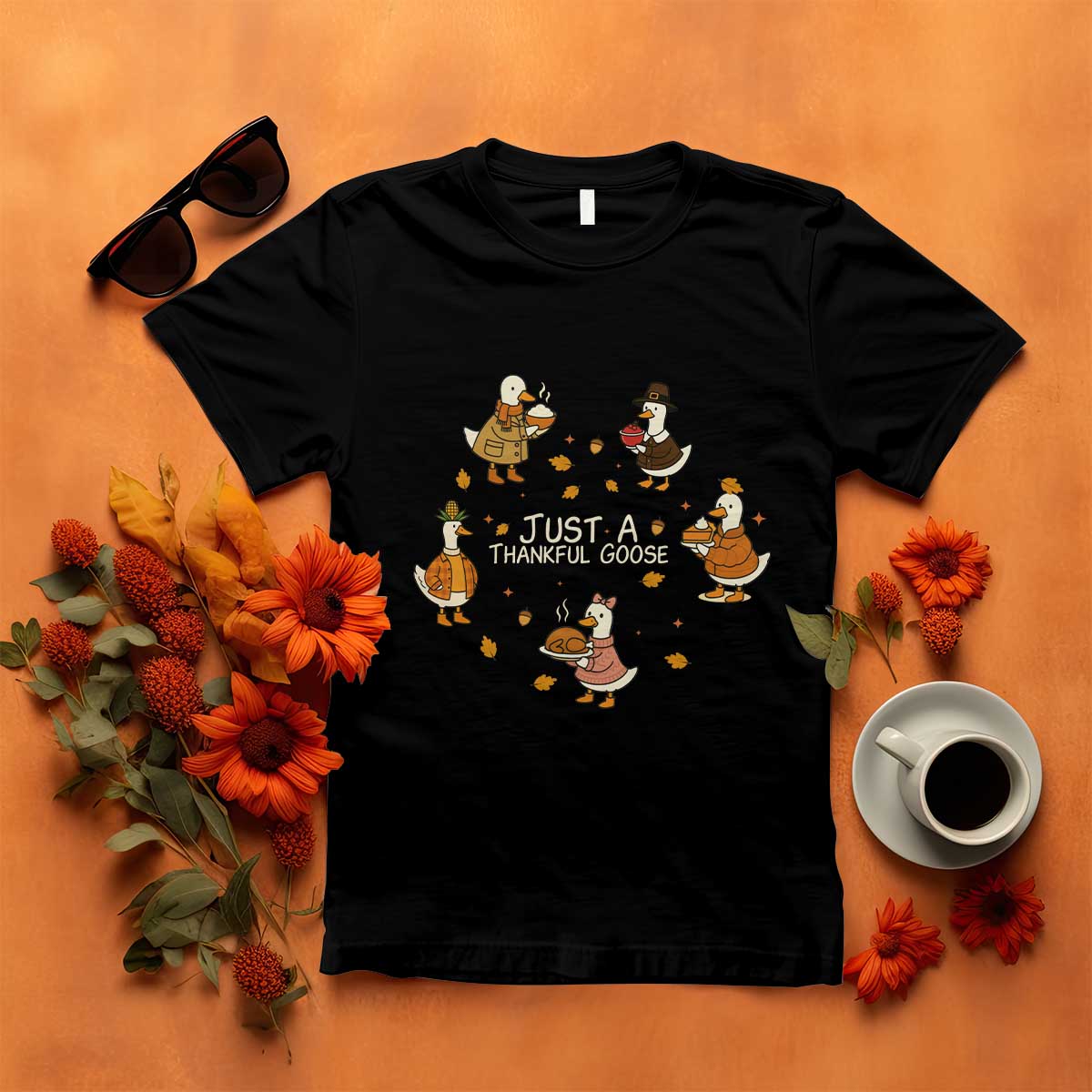 Just A Thankful Goose T Shirt Funny Goose Turkey Thanksgiving Fall Season TS11 Black Print Your Wear