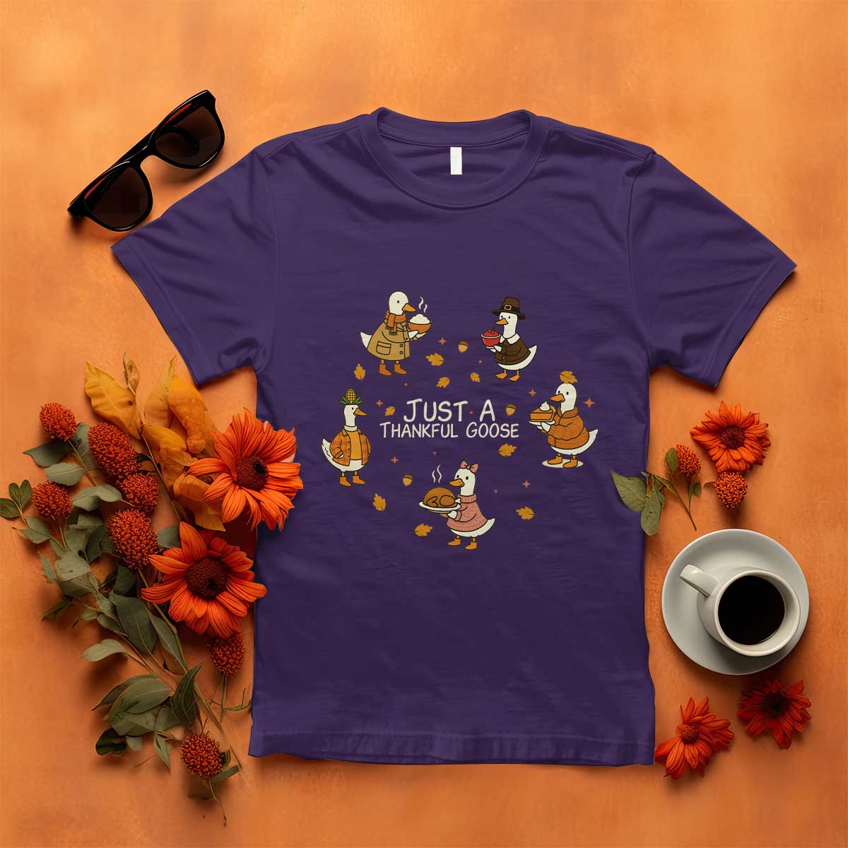 Just A Thankful Goose T Shirt Funny Goose Turkey Thanksgiving Fall Season TS11 Purple Print Your Wear