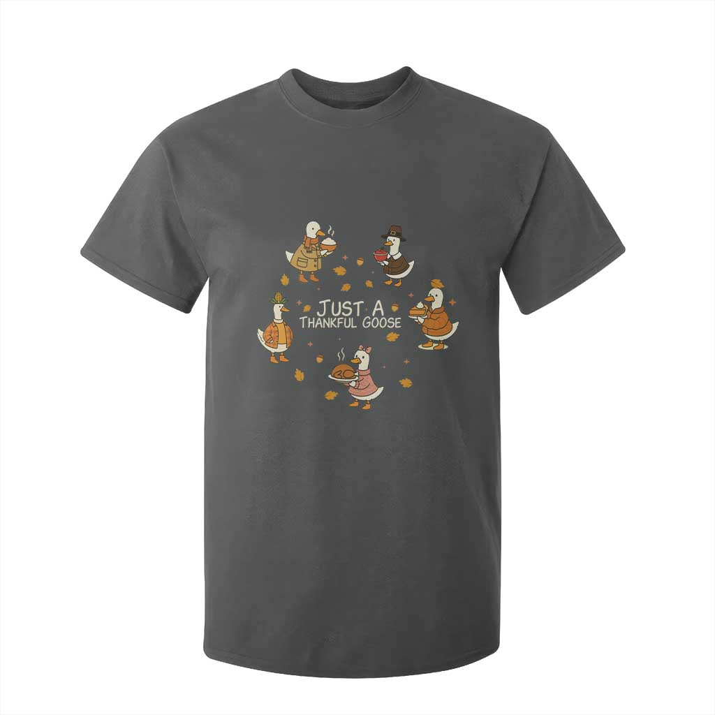 Just A Thankful Goose T Shirt For Kid Funny Goose Turkey Thanksgiving Fall Season TS11 Dark Heather Print Your Wear