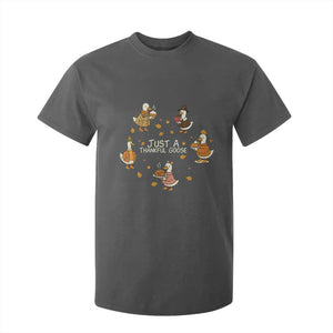 Just A Thankful Goose T Shirt For Kid Funny Goose Turkey Thanksgiving Fall Season TS11 Dark Heather Print Your Wear