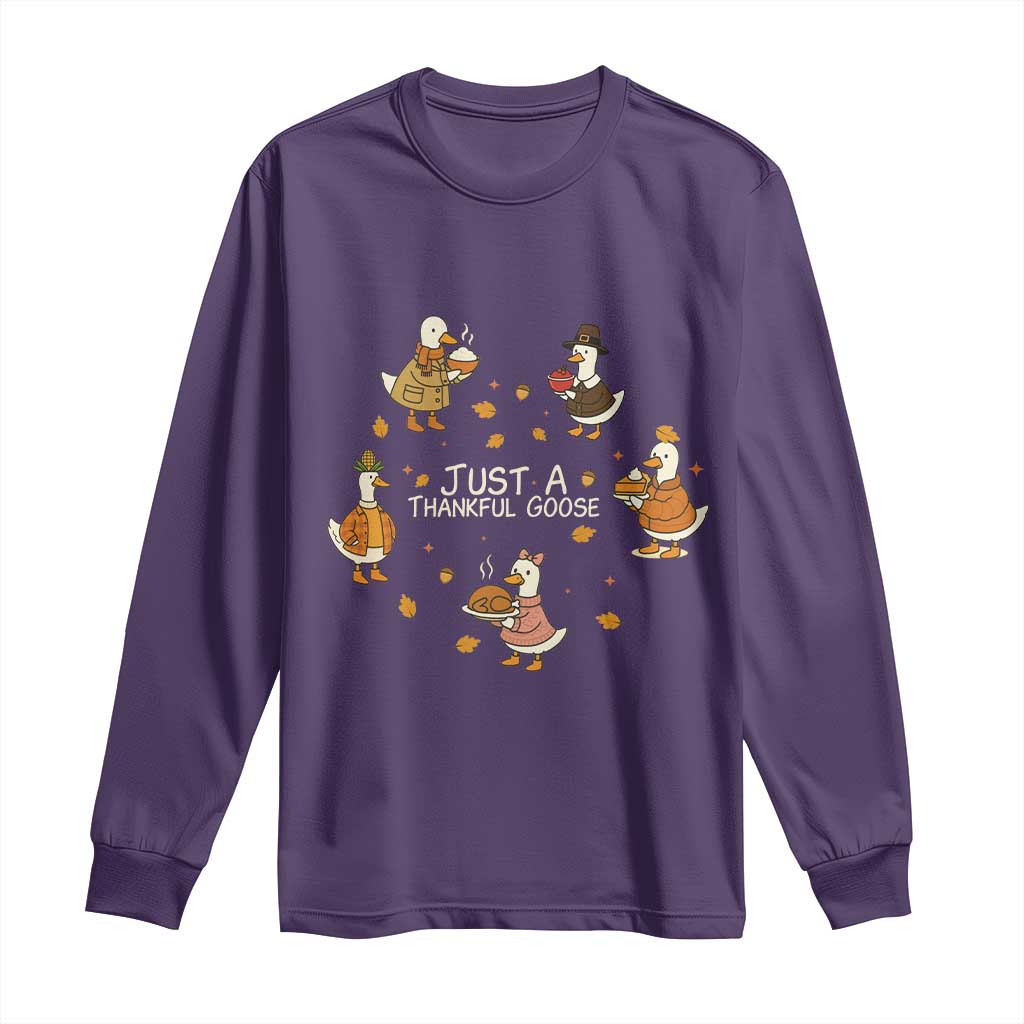 Just A Thankful Goose Long Sleeve Shirt Funny Goose Turkey Thanksgiving Fall Season TS11 Purple Print Your Wear