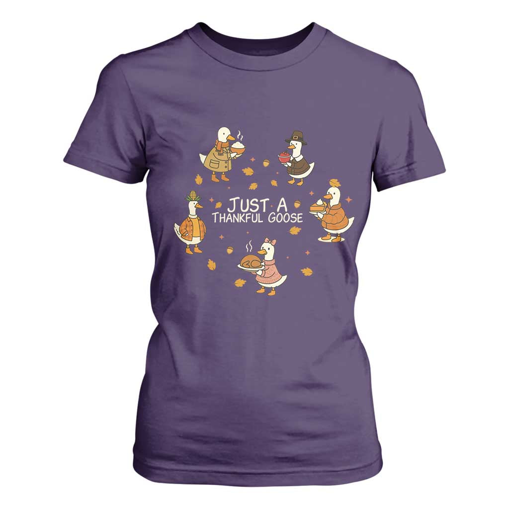 Just A Thankful Goose T Shirt For Women Funny Goose Turkey Thanksgiving Fall Season TS11 Purple Print Your Wear