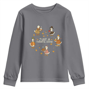 Just A Thankful Goose Youth Sweatshirt Funny Goose Turkey Thanksgiving Fall Season TS11 Charcoal Print Your Wear