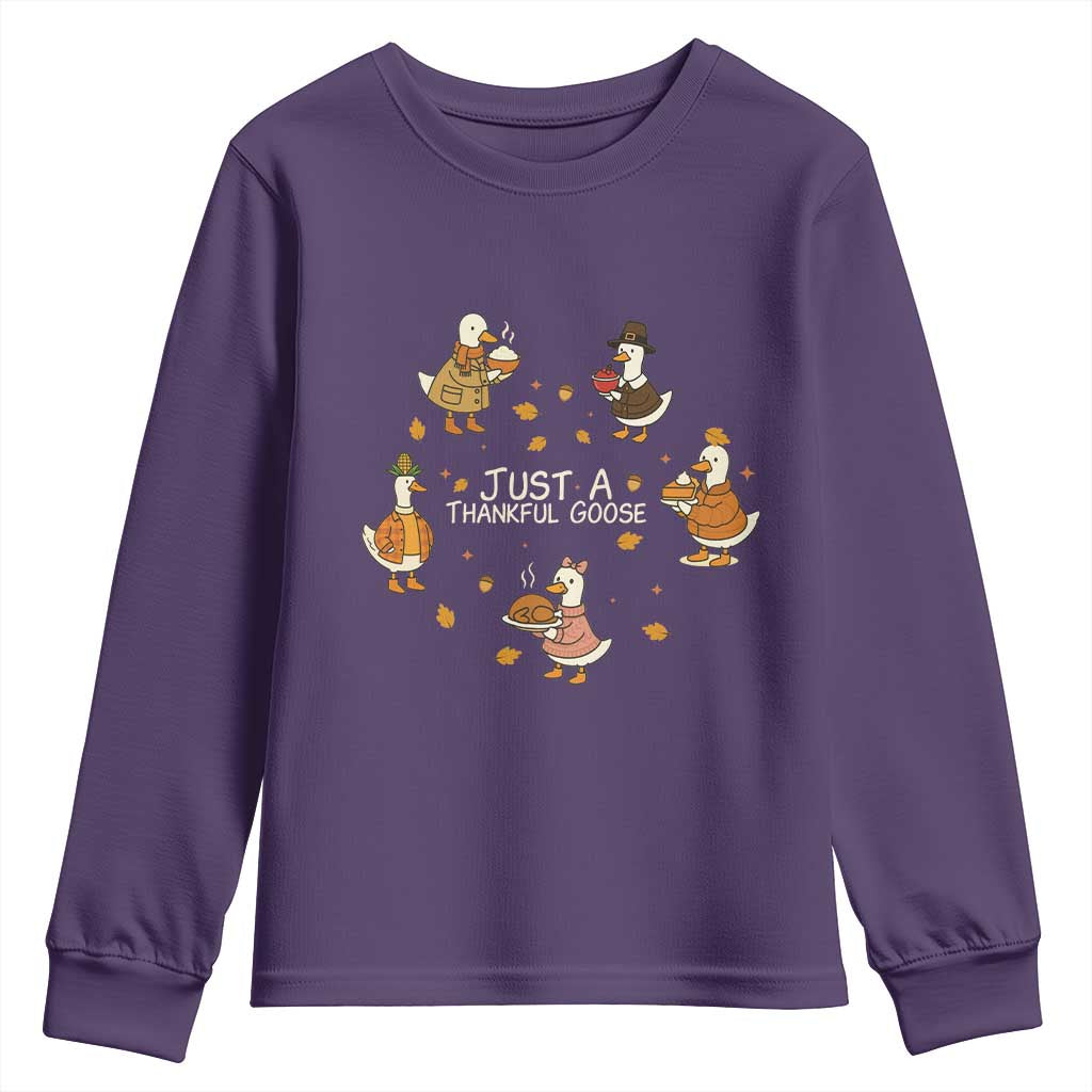 Just A Thankful Goose Youth Sweatshirt Funny Goose Turkey Thanksgiving Fall Season TS11 Purple Print Your Wear