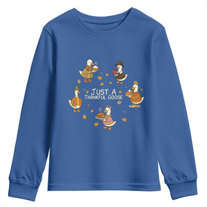 Just A Thankful Goose Youth Sweatshirt Funny Goose Turkey Thanksgiving Fall Season TS11 Royal Blue Print Your Wear