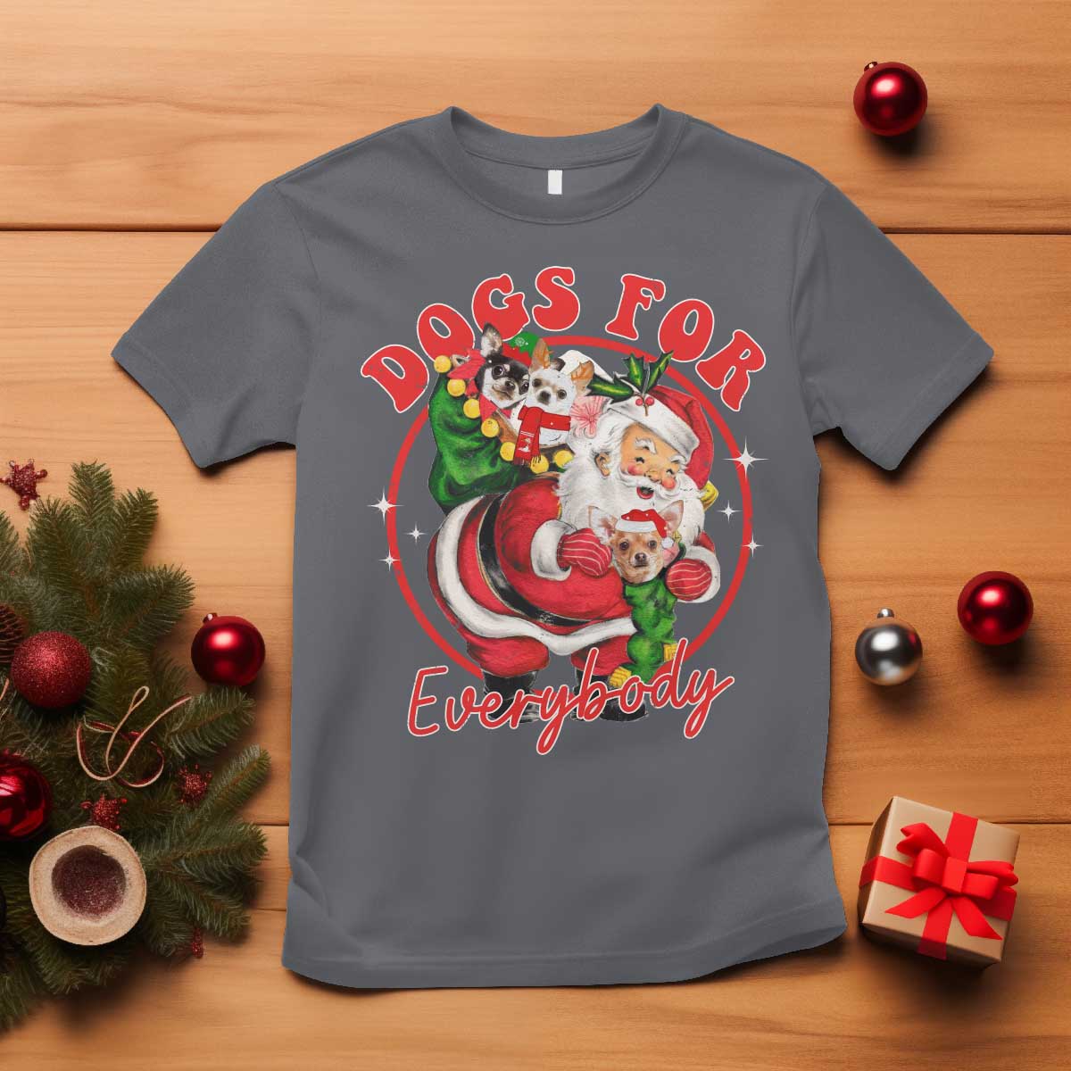 Funny Christmas Dog Owner T Shirt Dogs For Everybody Santa Sack Chihuahua TS11 Charcoal Print Your Wear