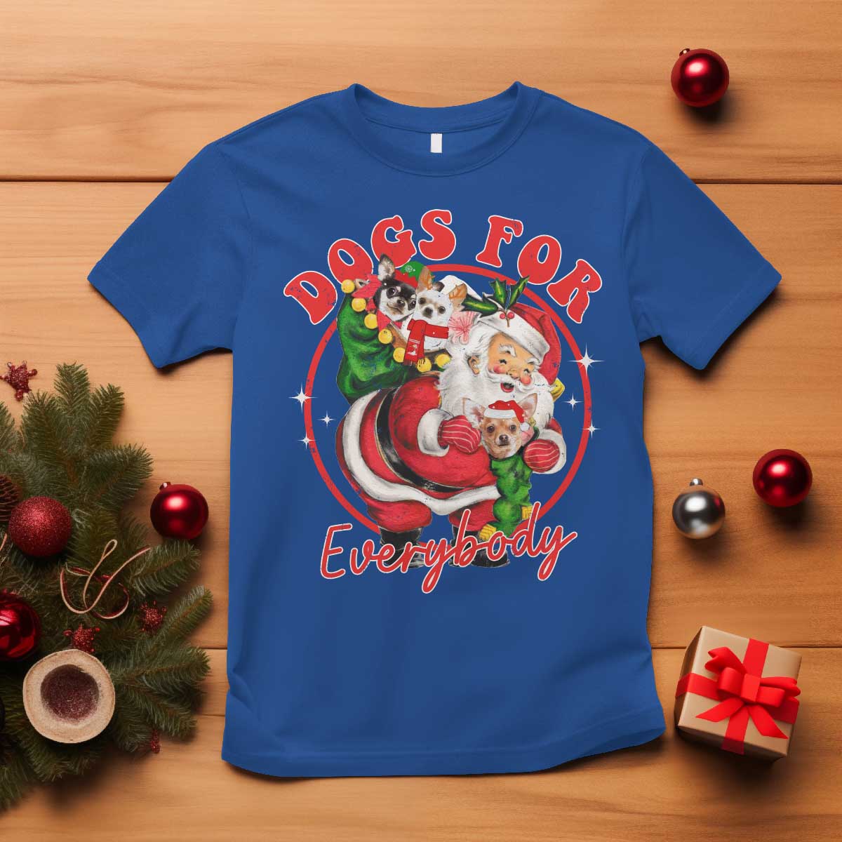 Funny Christmas Dog Owner T Shirt Dogs For Everybody Santa Sack Chihuahua TS11 Royal Blue Print Your Wear