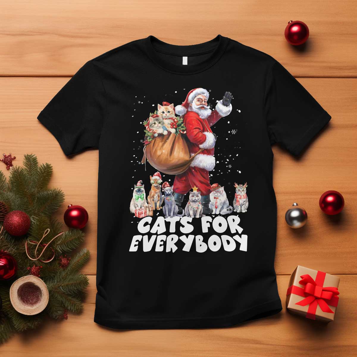 Funny Christmas Cat T Shirt Cats For Everybody Xmas Santa Pet TS11 Black Print Your Wear