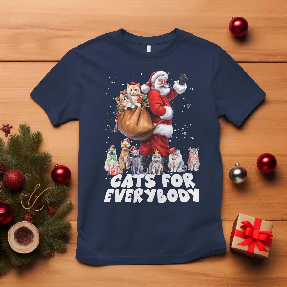Funny Christmas Cat T Shirt Cats For Everybody Xmas Santa Pet TS11 Navy Print Your Wear