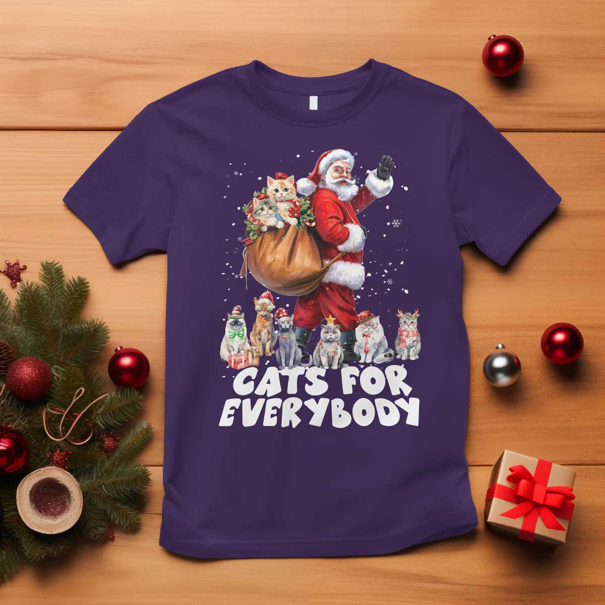 Funny Christmas Cat T Shirt Cats For Everybody Xmas Santa Pet TS11 Purple Print Your Wear