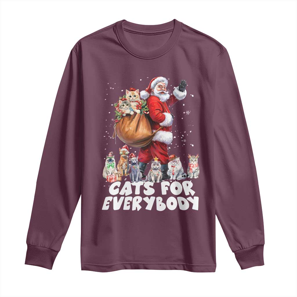 Funny Christmas Cat Long Sleeve Shirt Cats For Everybody Xmas Santa Pet TS11 Maroon Print Your Wear