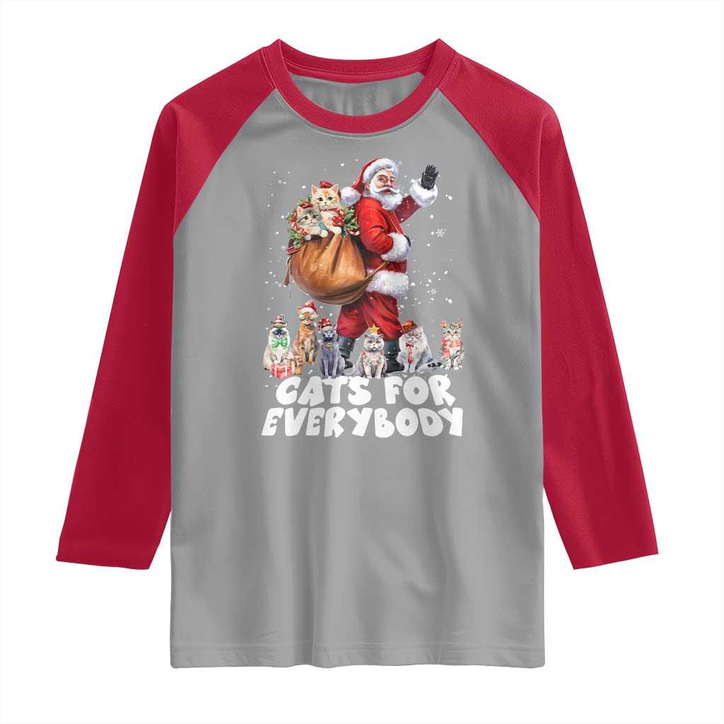Funny Christmas Cat Raglan Shirt Cats For Everybody Xmas Santa Pet TS11 Sport Gray Red Print Your Wear