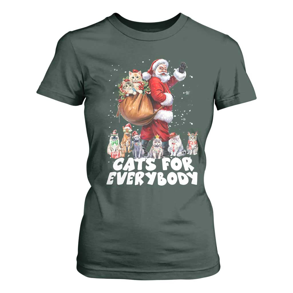 Funny Christmas Cat T Shirt For Women Cats For Everybody Xmas Santa Pet TS11 Dark Forest Green Print Your Wear